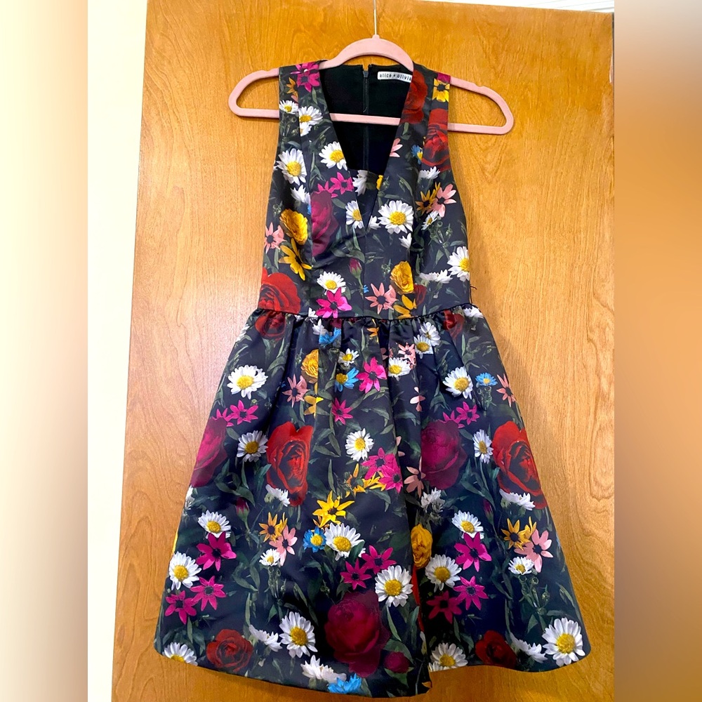 Alice+Olivia flower print dress with detachable bow belt